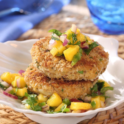 CRAB CAKES with MANGO SALSA