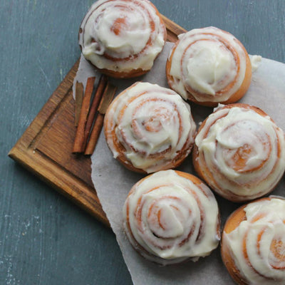 HOMEMADE CINNAMON ROLLS with PUMPKIN SPICE CREAM CHEESE ICING