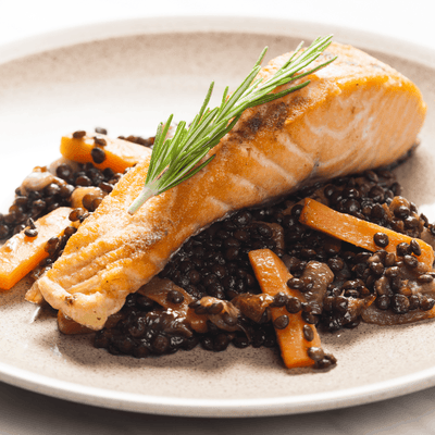 SALMON with LENTILS and LEMON VINAIGRETTE