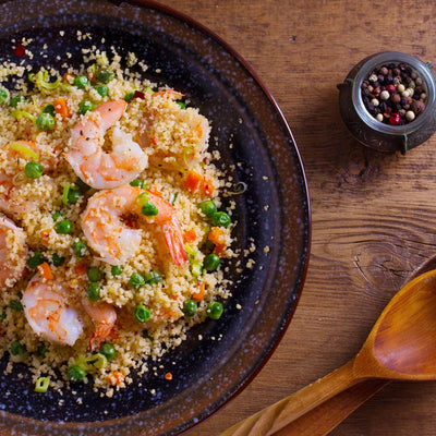 STIR-FRY SHRIMP with COUSCOUS and QUINOA