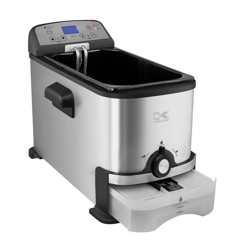 Kalorik 3.2 Quart Digital Deep Fryer with Oil Filtration, Stainless Steel