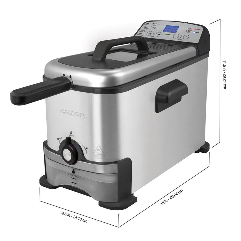 Kalorik 3.2 Quart Digital Deep Fryer with Oil Filtration, Stainless Steel