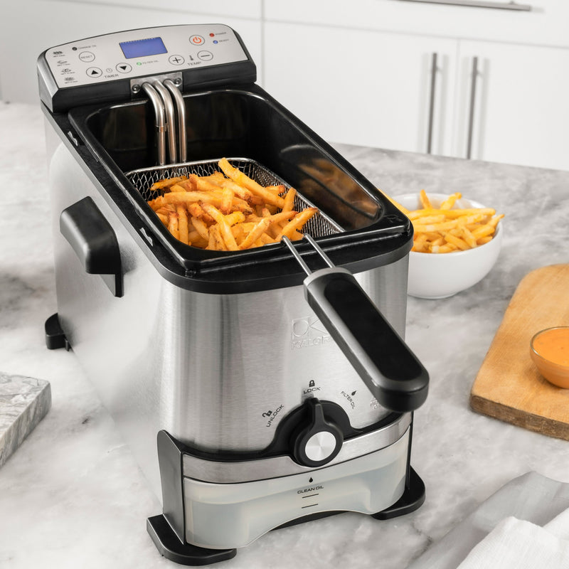 Kalorik 3.2 Quart Digital Deep Fryer with Oil Filtration, Stainless Steel